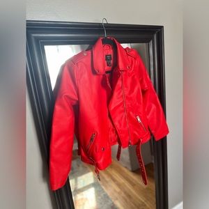 Red girls leather like motorcycle jacket